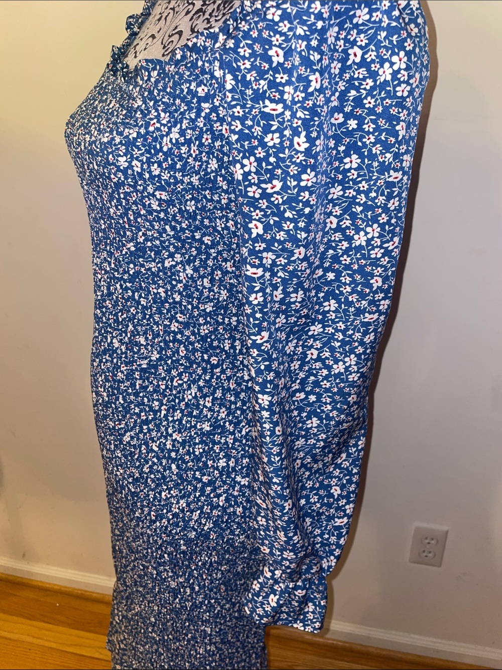 PrettyGarden Blue Floral Smocked Maxi Mermaid Dress with Long Sleeves Size Large - Picture 6 of 16